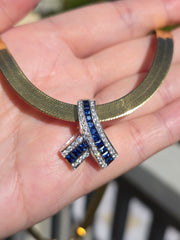 18k White Gold Blue Sapphire & Diamond Vintage Pendant Clip | Indulgems