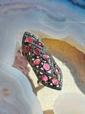 18k Gold & Oxidized Silver Full Finger Articulated Ring with Champaign Diamond Pave and Rose-cut Pink Tourmaline sz 8 | Indulgems