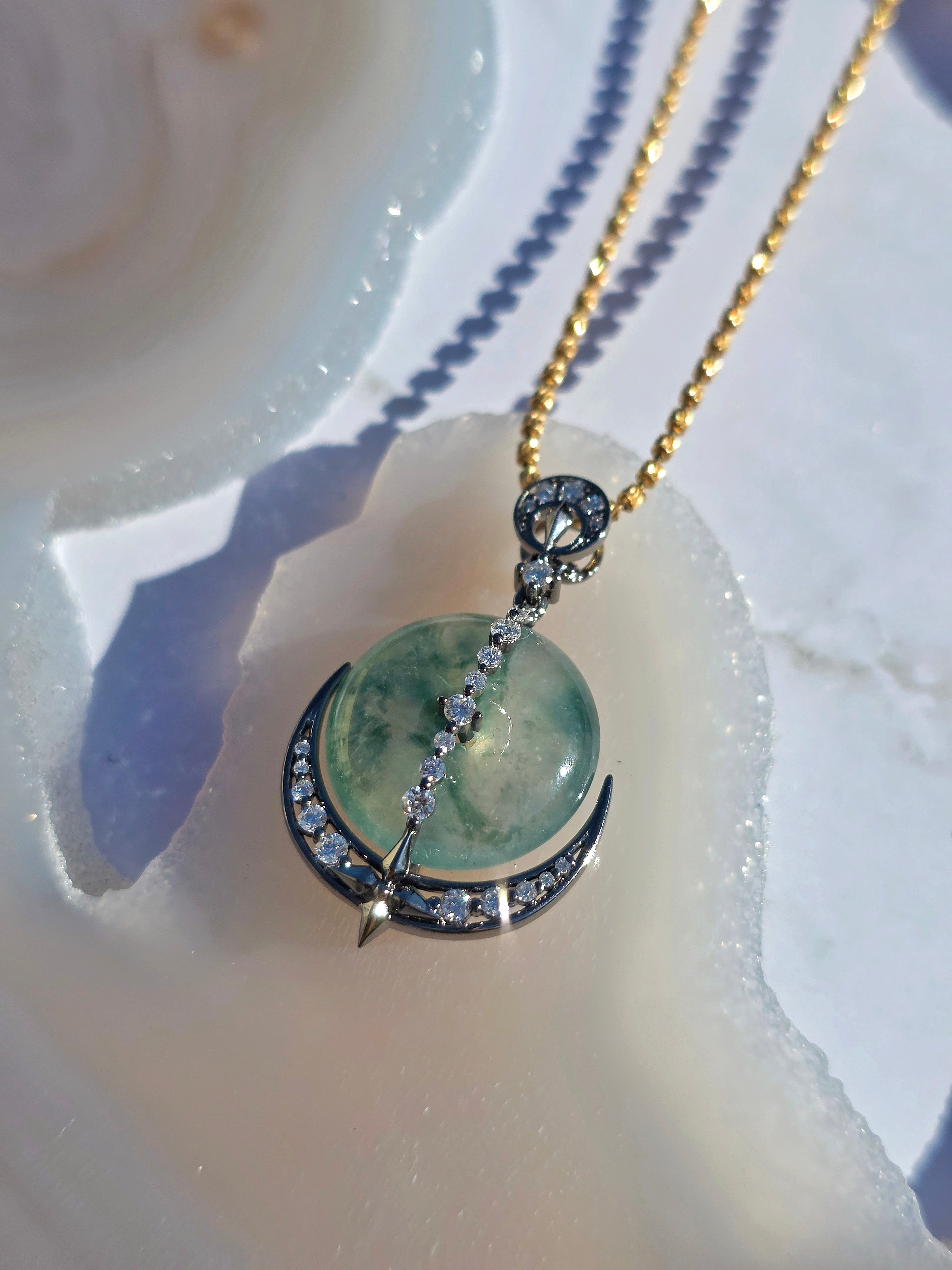 14k Gold Black Rhodium Burmese Jadeite Pendant | Indulgems