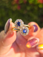Antique 18k Gold Sapphire & Rose-Cut Diamond Ring size8.5 | Indulgems