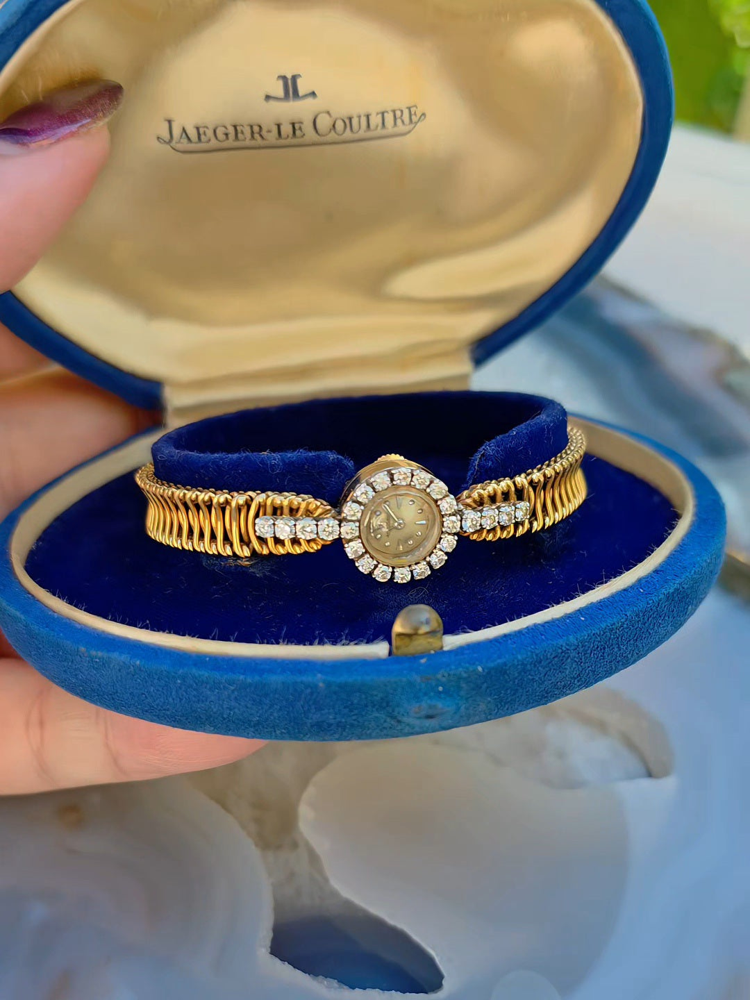 18k Solid Gold Vintage Jaeger Lecoultre Watch Ceylon Sapphire Bracelet | Indulgems