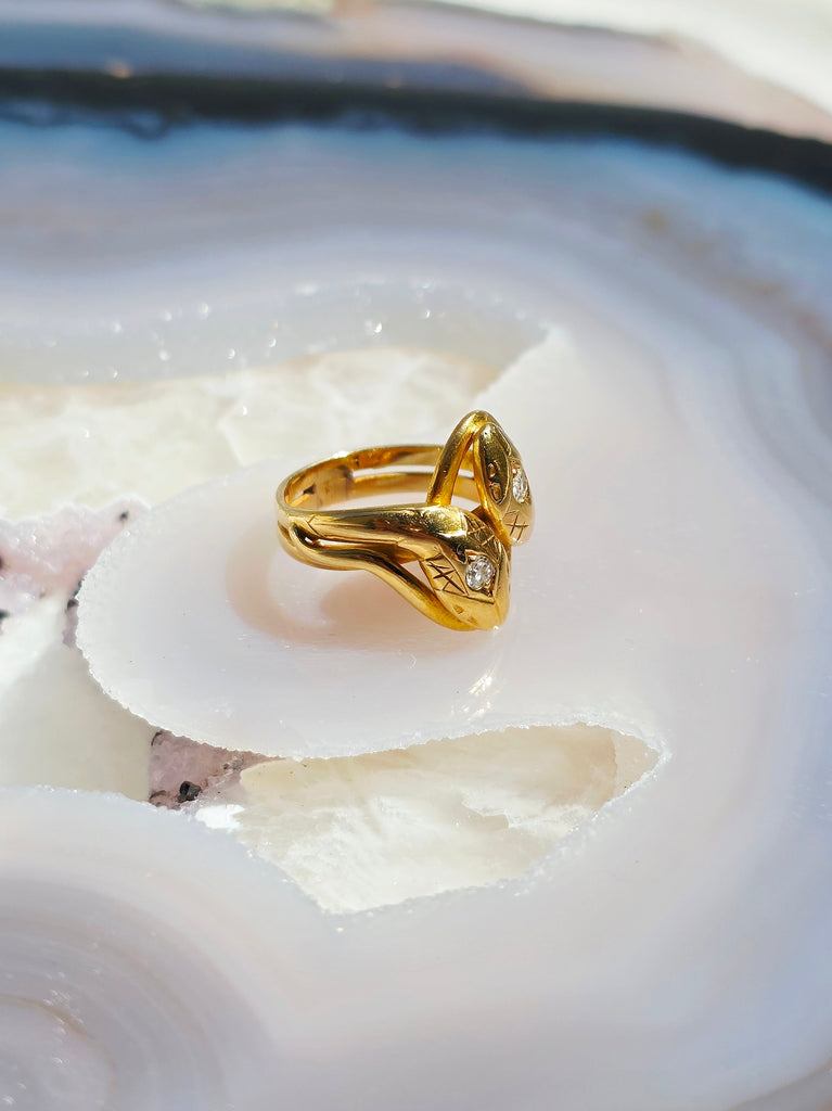 18K Solid Gold Diamond Antique Double Headed Snake Ring Sz 5.5 | Antique Jewelry | Indulgems | Designs in Real Gold
