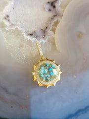 11.8ct Blue Zircon Aurora Halo Pendant in 14k Yellow Gold | Indulgems