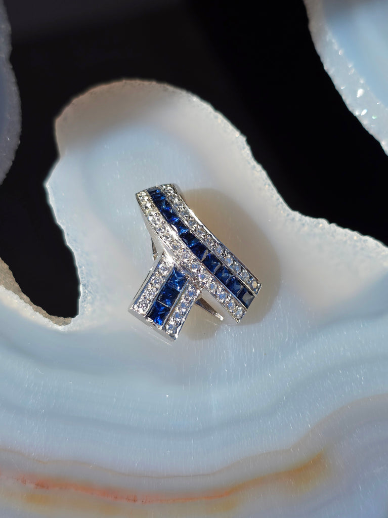 18k White Gold Blue Sapphire & Diamond Vintage Pendant Clip | Indulgems