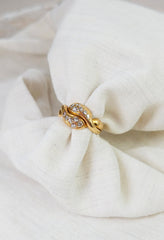 18K Yellow Gold Antique Diamond Pave Double Headed Snake Toi et Moi Ring Size 5