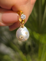 14k Yellow Gold Australian South Sea Pearl Diamond Studded Earring Charms | Indulgems