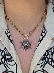 18k Yellow Gold & Silver Rose-cut Diamond Star Brooch Pendant | Indulgems | Antique