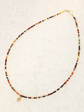 14K Yellow Gold Multicolor Natural Agate Micro Gemstone Bead Necklace with Diamond Star Charm 17"