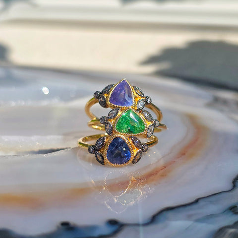 18k Yellow Gold Gemstone Laurel Rings Sz 7 | Indulgems