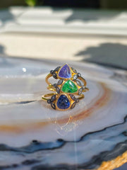 18k Yellow Gold Gemstone Laurel Rings Sz 7 | Indulgems