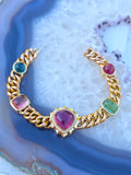 18k Yellow Gold Multicolor Tourmaline Cabochon Curb Chain Bracelet | Indulgems | Aurora Halo