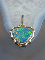 14k Yellow Gold Aurora Halo Australian Opal Pendant | Indulgems
