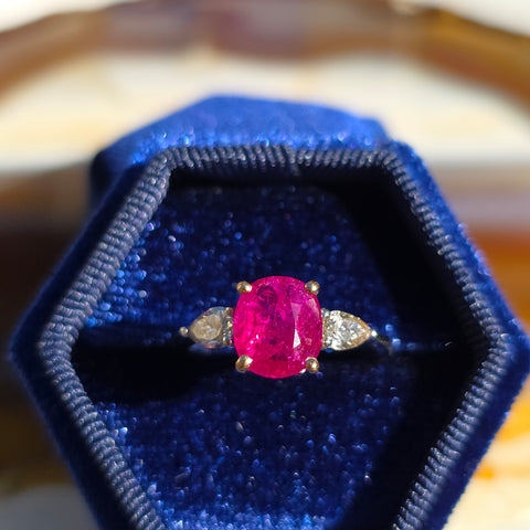 18k Solid Gold No Heat Ruby & Diamond Ring Size 7 | Indulgems