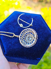 Antique Diamond & Blue Sapphire Brooch in 14k Gold and Silver | Indulgems