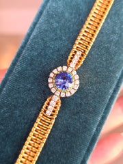 18k Solid Gold Vintage Jaeger Lecoultre Watch Ceylon Sapphire Bracelet | Indulgems