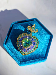 14k Yellow Gold Heart Locket Pendant with Mint Tourmaline, Tanzanite, Emerald, Diamond | Indulgems