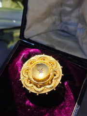 15K Yellow Gold Antique Diamond Round Brooch Locket  | Indulgems