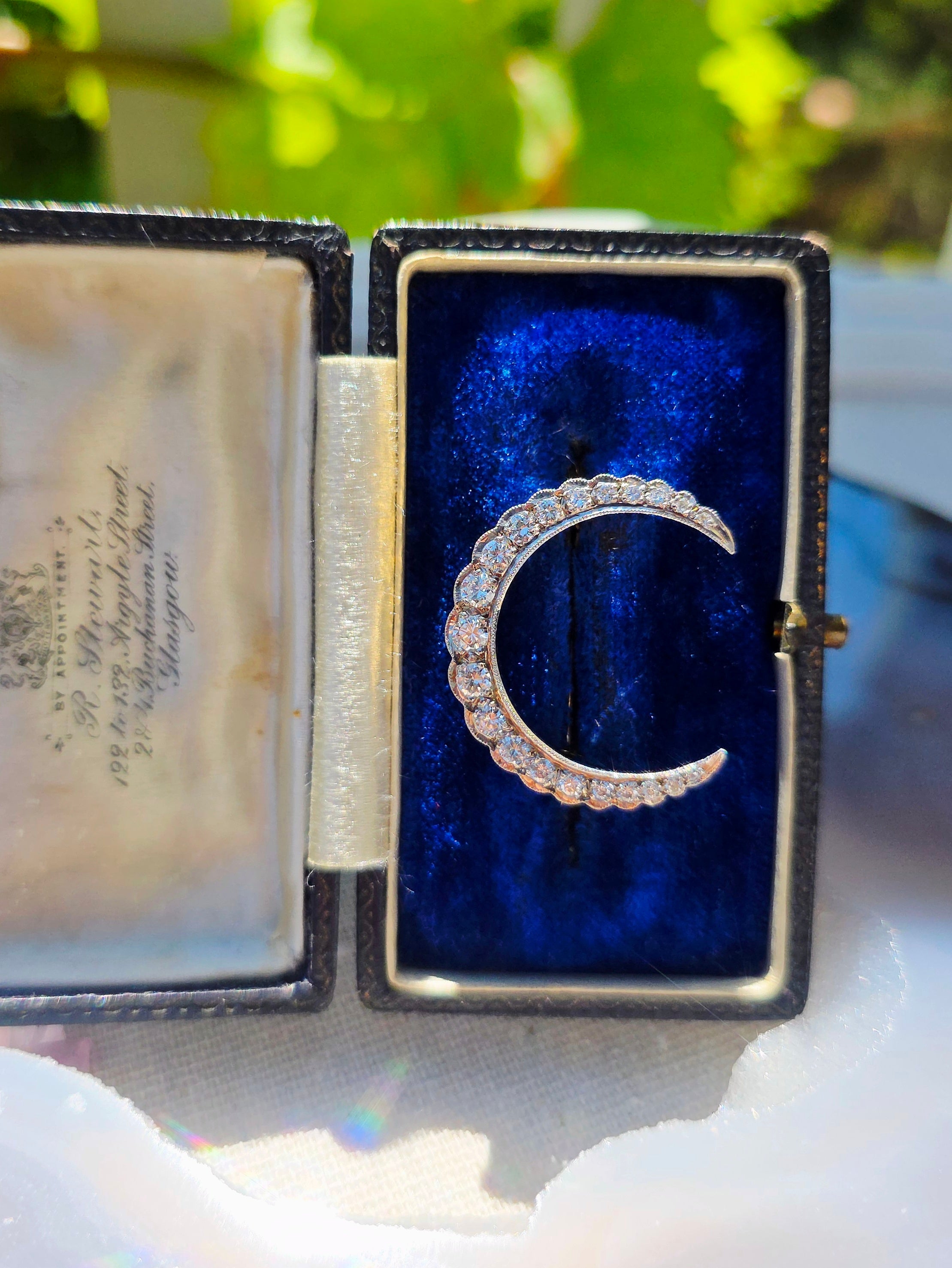 14k Gold Diamond Crescent Moon Brooch | Indulgems