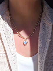 18k Solid Gold Madagascar Rainbow Moonstone Heart Pendant | Indulgems