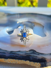 14k Yellow Gold & Platinum Cornflower Blue Sapphire Diamond Star Transformation Ring Pendant | Indulgems