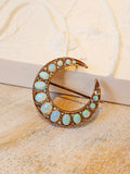 12K Gold Antique Opal & Diamond Crescent Moon Brooch Pendant