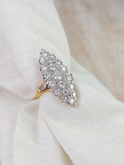 18K Two-Tone Yellow and White Gold Diamond Navette Ring Size 6.5 | Antique Jewelry | Indulgems | Designs in Real Gold