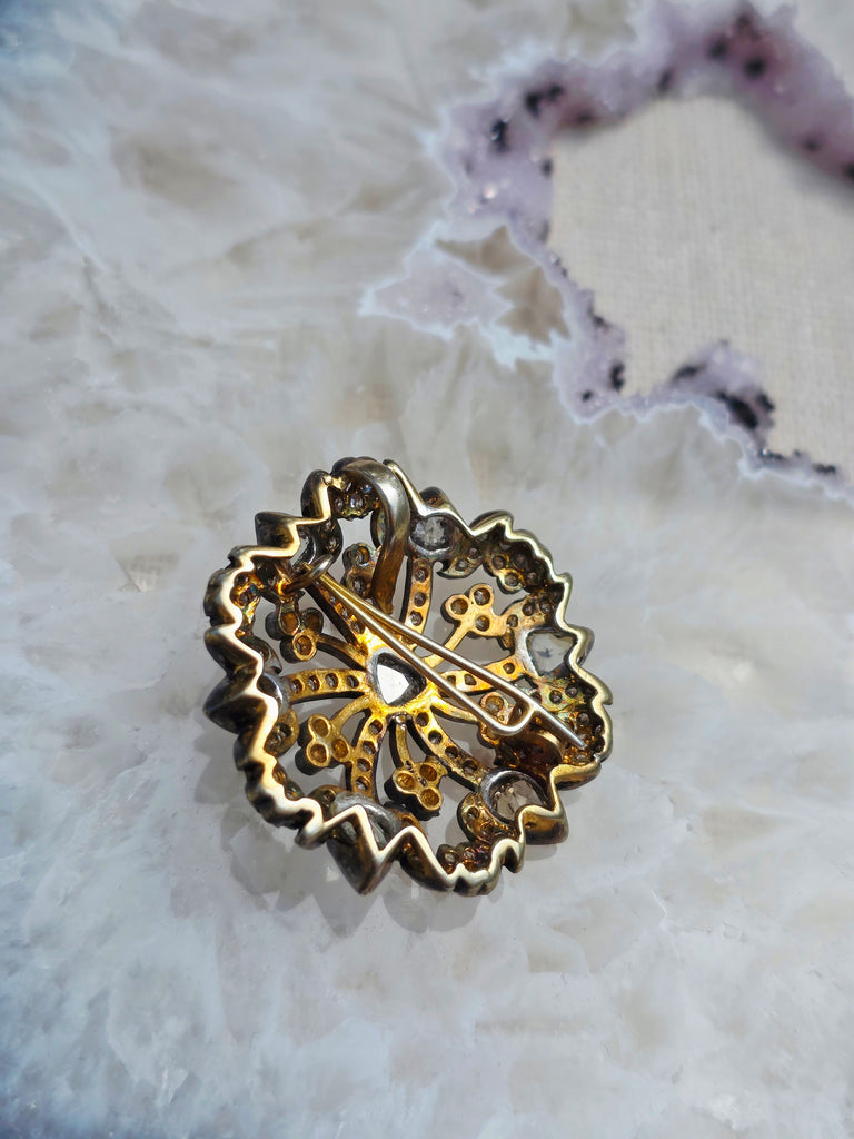 Antique 5 Carat Rose-cut Diamond Brooch Pendant in Silver | Indulgems