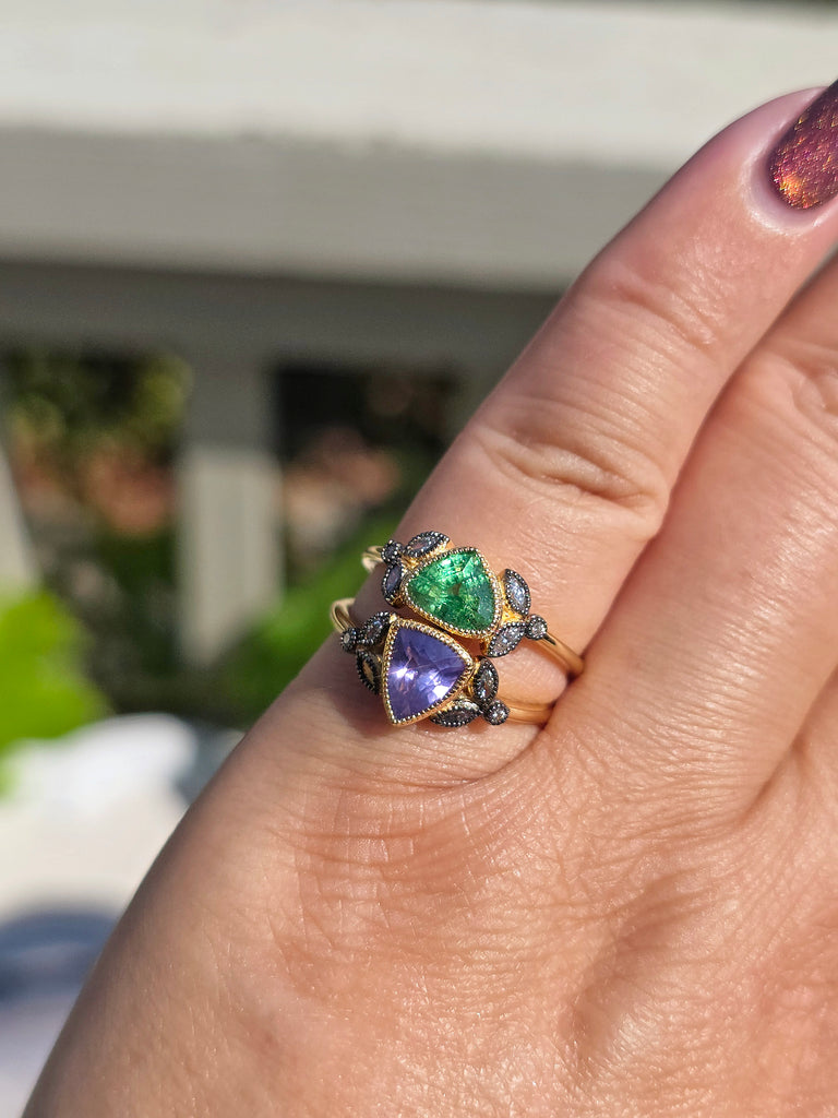 18k Yellow Gold Gemstone Laurel Rings Sz 7 | Indulgems