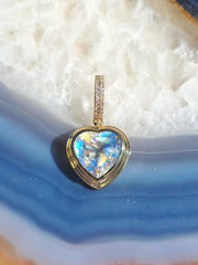 18k Solid Gold Madagascar Rainbow Moonstone Heart Pendant | Indulgems