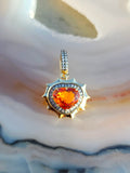 14k Yellow Gold Spessartite Fanta Garnet Gemstone Heart Aurora Halo Pendant | Indulgems