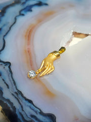 18k Solid Gold Hand Motif Diamond Solitaire Pendant | Indulgems