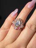 14k Solid Gold Madagascar Rainbow Moonstone & Multicolor Spinel Ring Size 8 | Indulgems | Starlit Collection