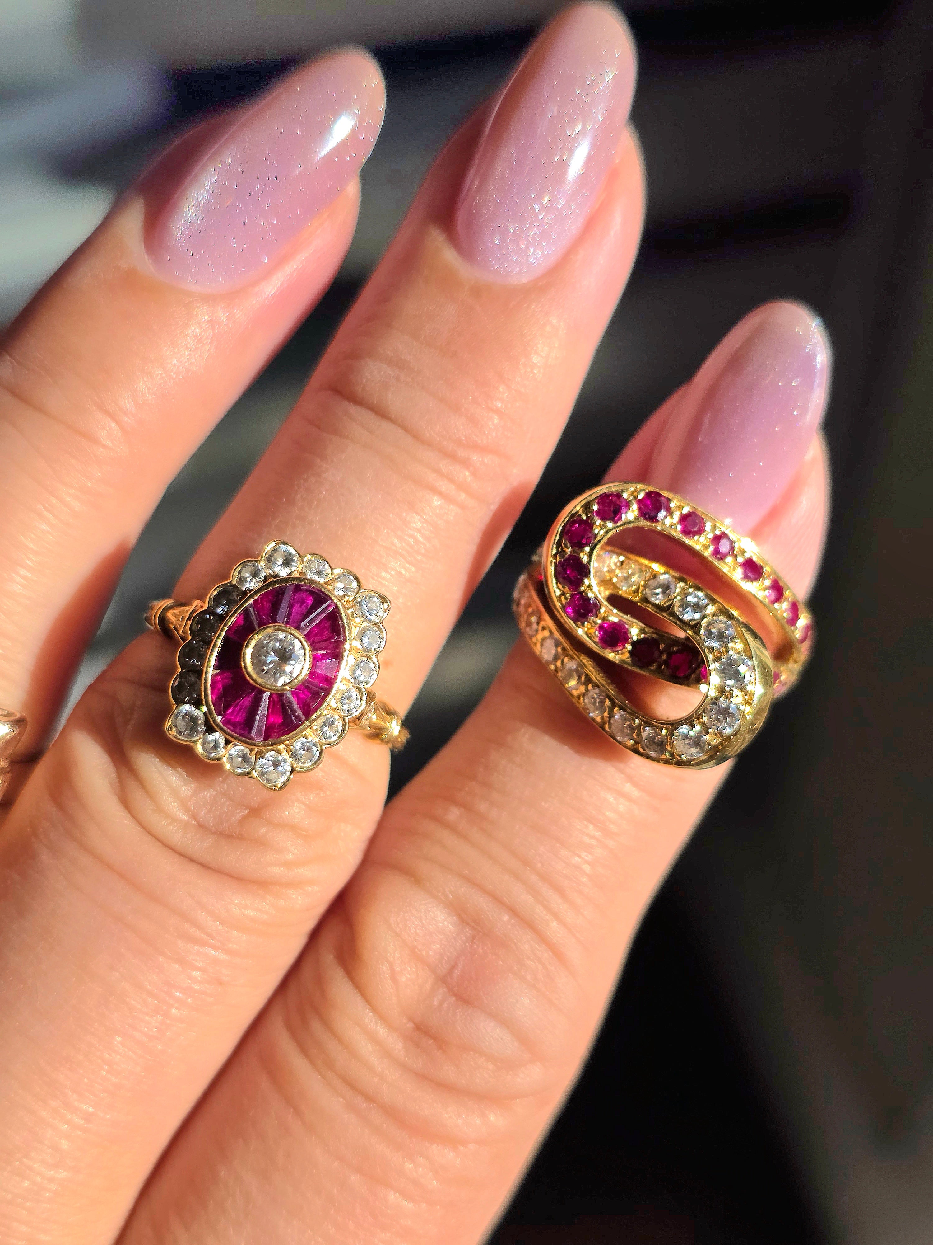 18k Solid Gold Mid Century Diamond Ruby Bypass-style Ring Size 4.5 | Indulgems | Vintage