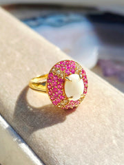 14k Yellow Gold Opal Pink Sapphire Dome Ring sz 8.5 | Indulgems