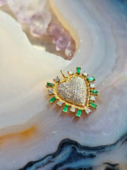 Diamond & Emerald Heart 14K Gold Pendant