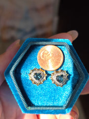 14k Yellow Gold Stud Earrings Burmese Teal Spinel | Indulgems | Aurora Halo