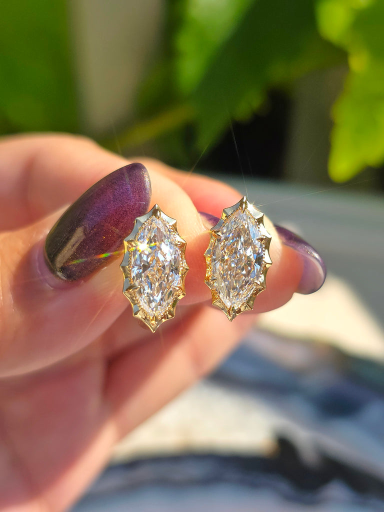 18k Solid Gold 4ct Marquise Lab Diamond Earrings | Indulgems | Aurora Collection