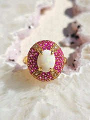 14k Yellow Gold Opal Pink Sapphire Dome Ring sz 8.5 | Indulgems