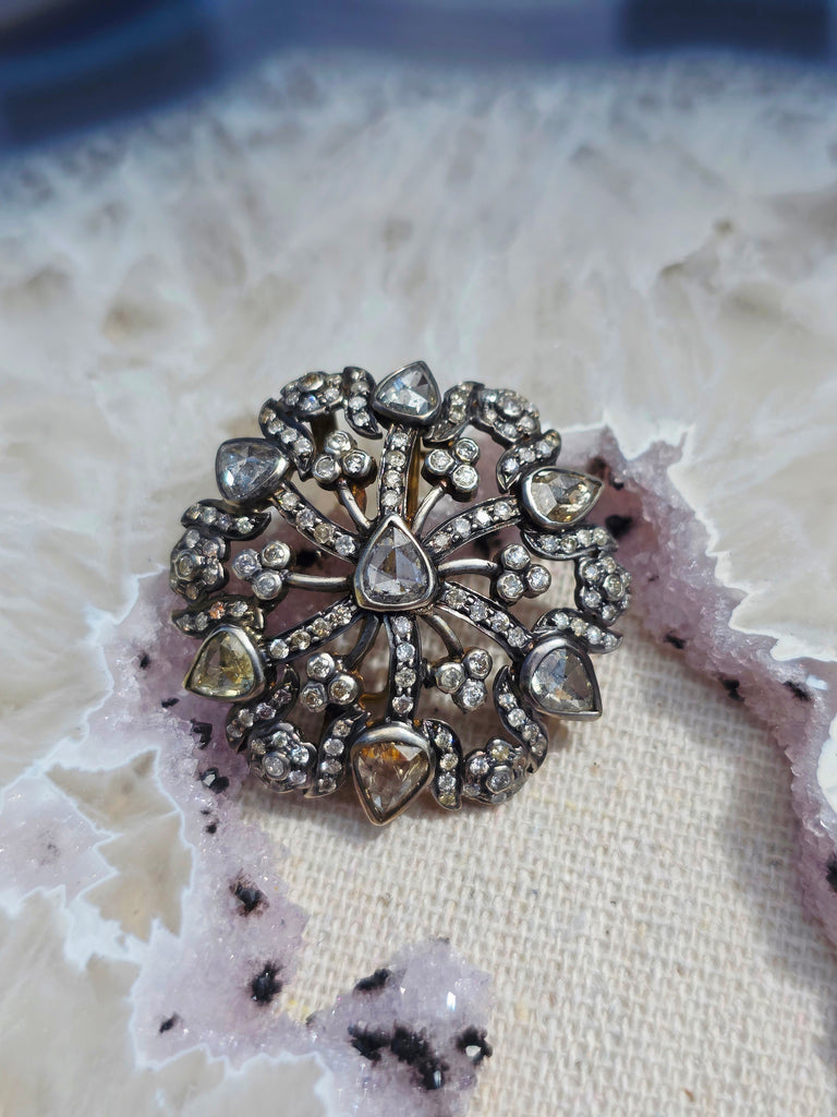 Antique 5 Carat Rose-cut Diamond Brooch Pendant in Silver | Indulgems