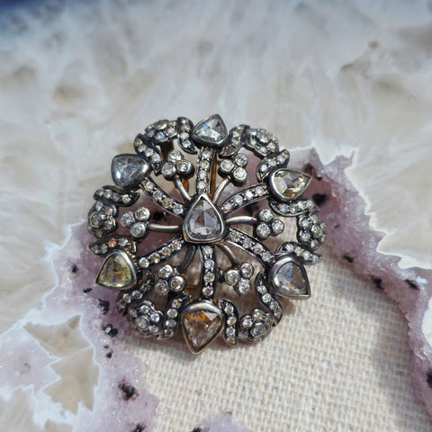 Antique 5 Carat Rose-cut Diamond Brooch Pendant in Silver | Indulgems