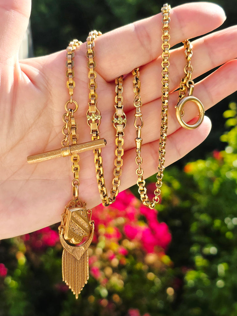 18k Solid Gold French Antique Medley Watch Chain Necklace | Indulgems | Antique Revival