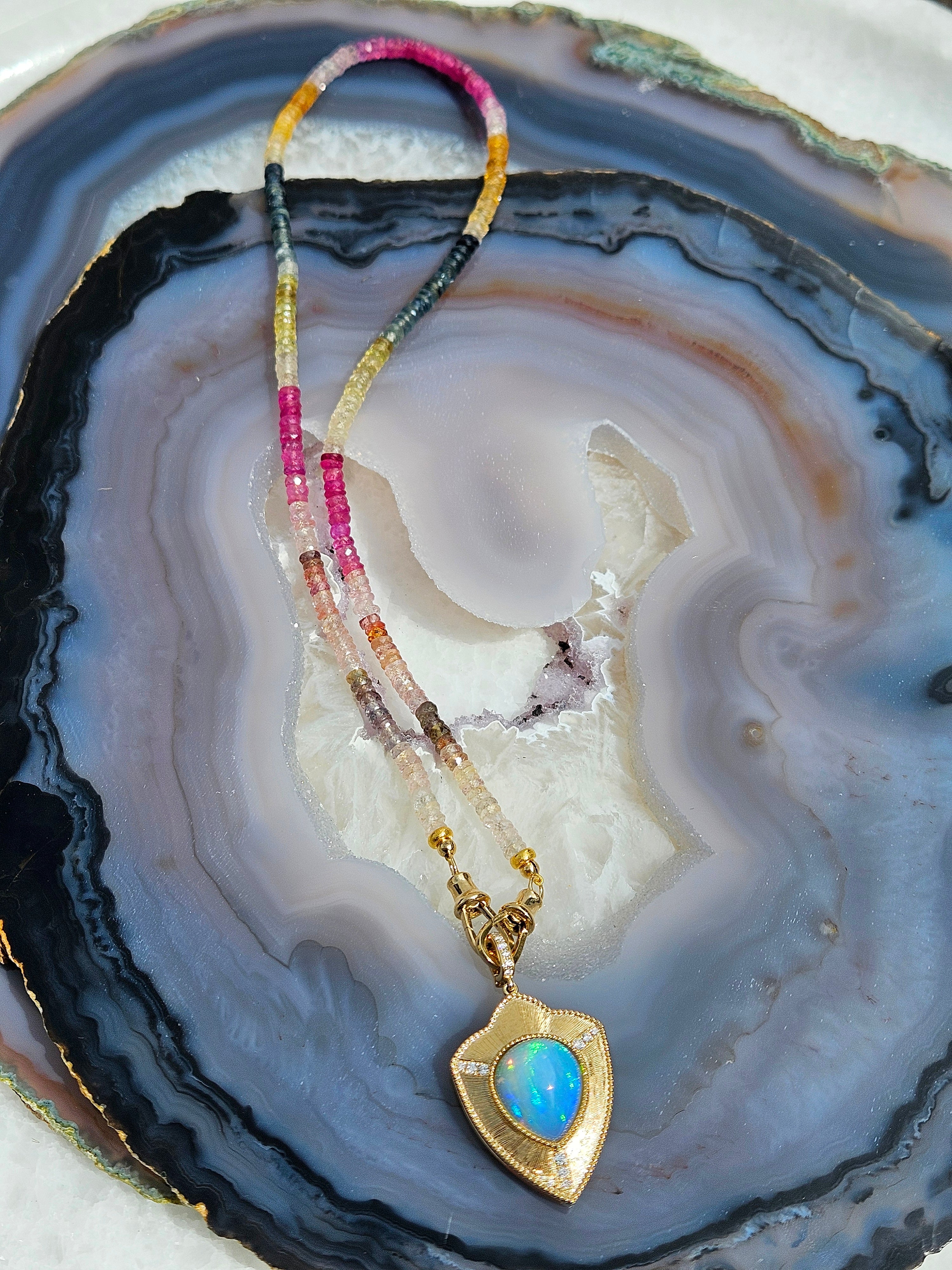 18k Solid Gold Multicolor Sapphire Faceted Gemstone Bead Necklace 17" | Indulgems | Designs in Real Gold