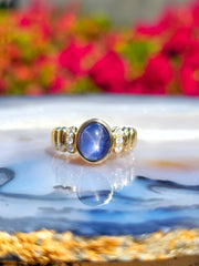 14k Yellow Gold 4.5ct Star Sapphire Cabochon Ring Size 10 | Indulgems | Emma