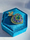 14k Yellow Gold Heart Locket Pendant with Mint Tourmaline, Tanzanite, Emerald, Diamond | Indulgems