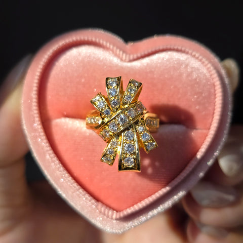 18k Solid Gold Diamond Ribbon Bow Ring Size 6.5 | Indulgems