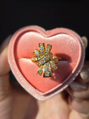 18k Solid Gold Diamond Ribbon Bow Ring Size 6.5 | Indulgems