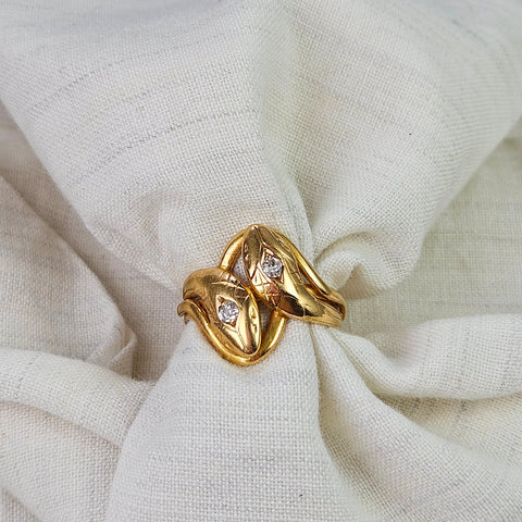 18K Solid Gold Diamond Antique Double Headed Snake Ring Sz 5.5 | Antique Jewelry | Indulgems | Designs in Real Gold