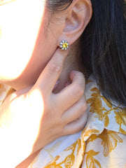 14k Yellow Gold Sphene & Diamond Omega Earrings | Indulgems | Diana Collection