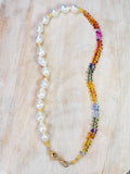 18k Yellow Gold Multicolor Fancy Sapphire Freshwater Baroque Pearl Gemstone Halfsie Necklace 19"