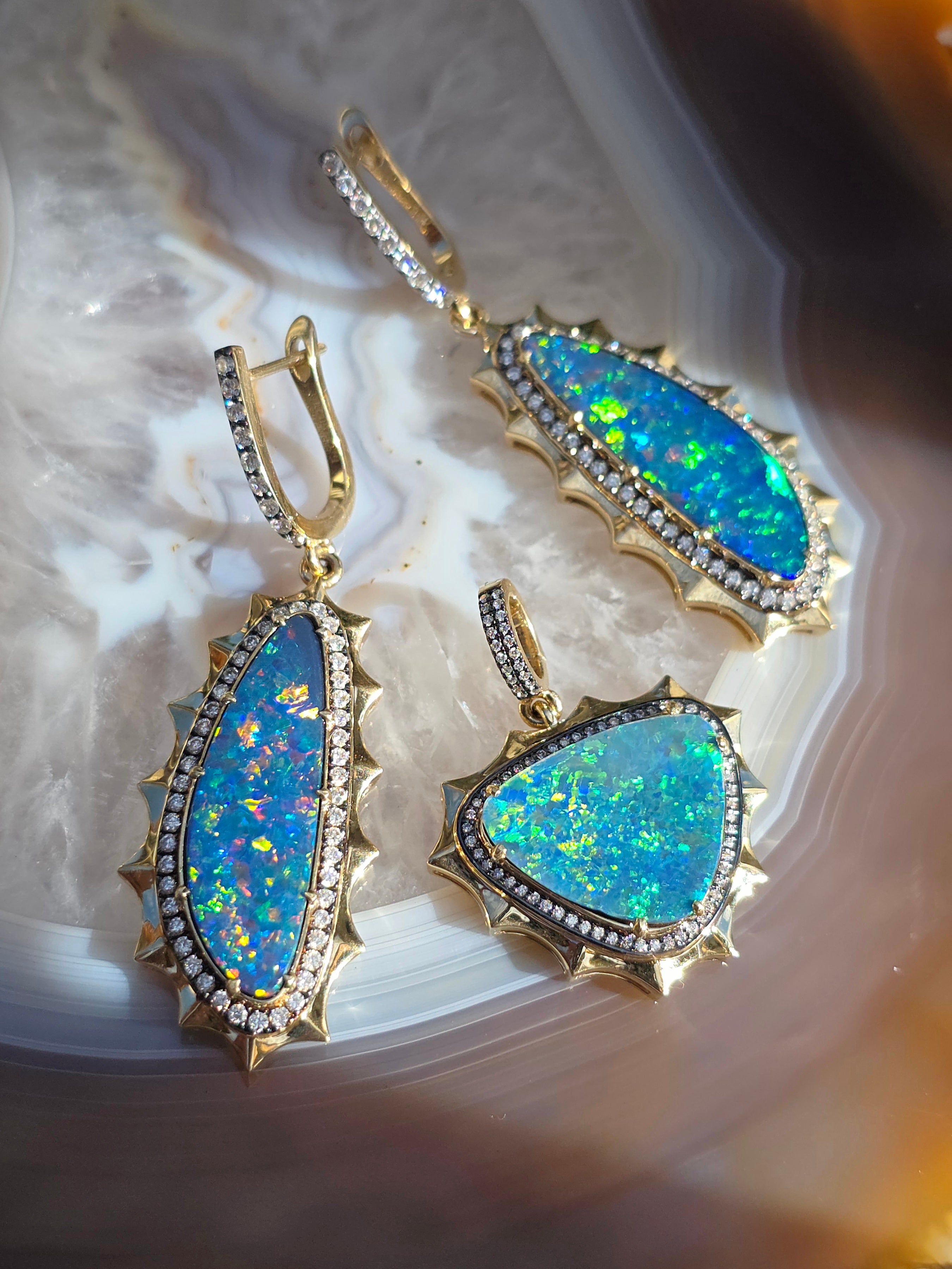14k Yellow Gold Aurora Halo Australian Opal Pendant | Indulgems